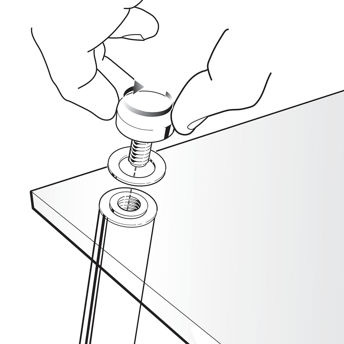 Illustration av montering av transparent whiteboardtavla Nobo Mini Vinklad A4 med hand som skruvar fast en skruv