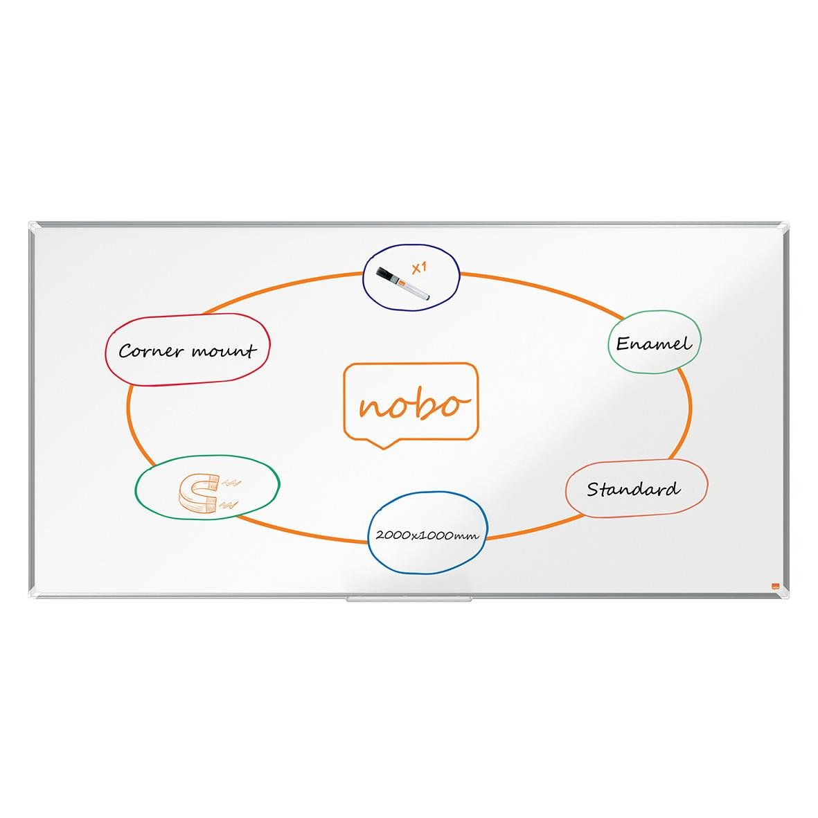 Vitwhiteboardtavla Nobo Premium Plus Emalj 2000x1000mm med markeringar och text