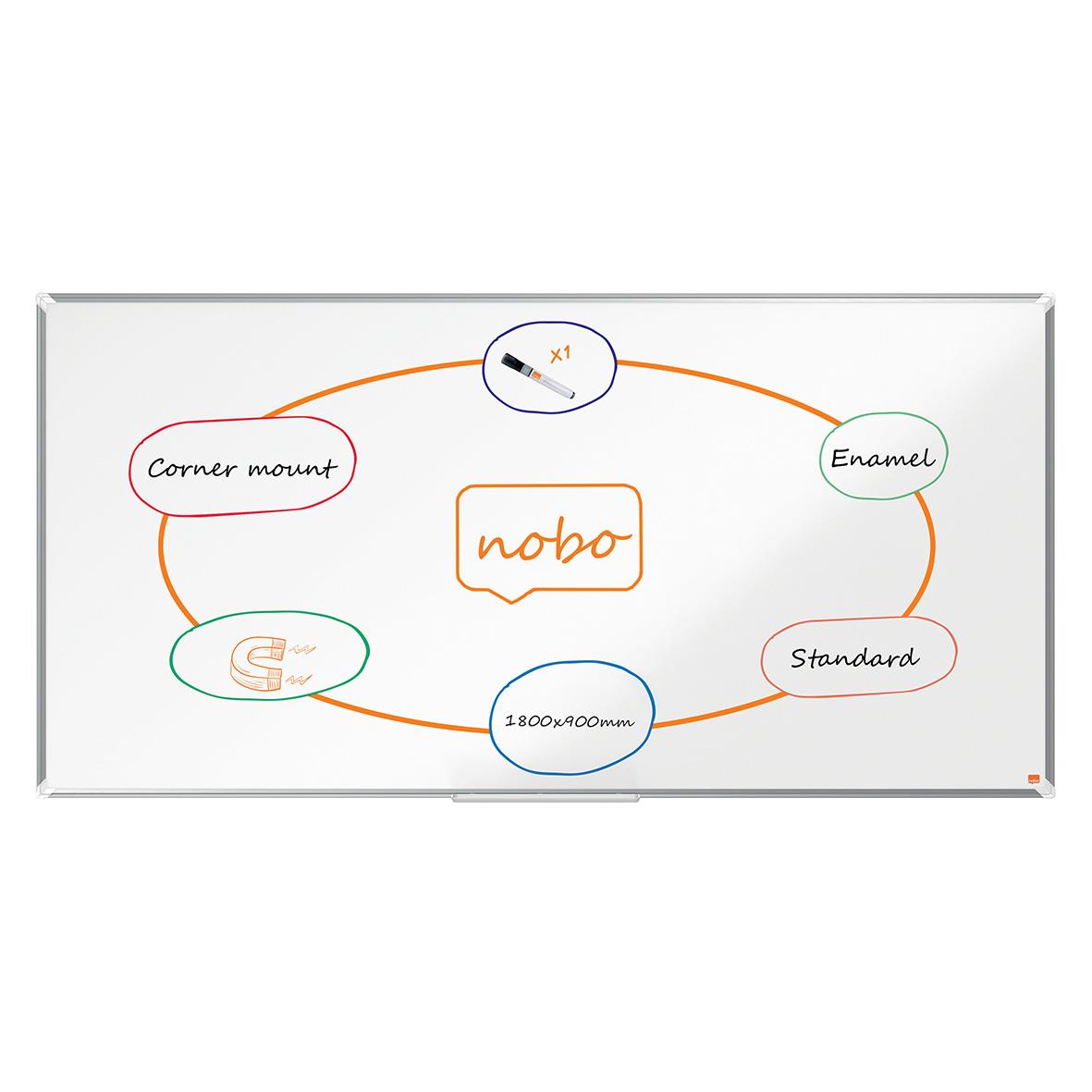 Vitwhiteboardtavla Nobo Premium Plus Emalj 1800x900mm med anteckningar och markeringar