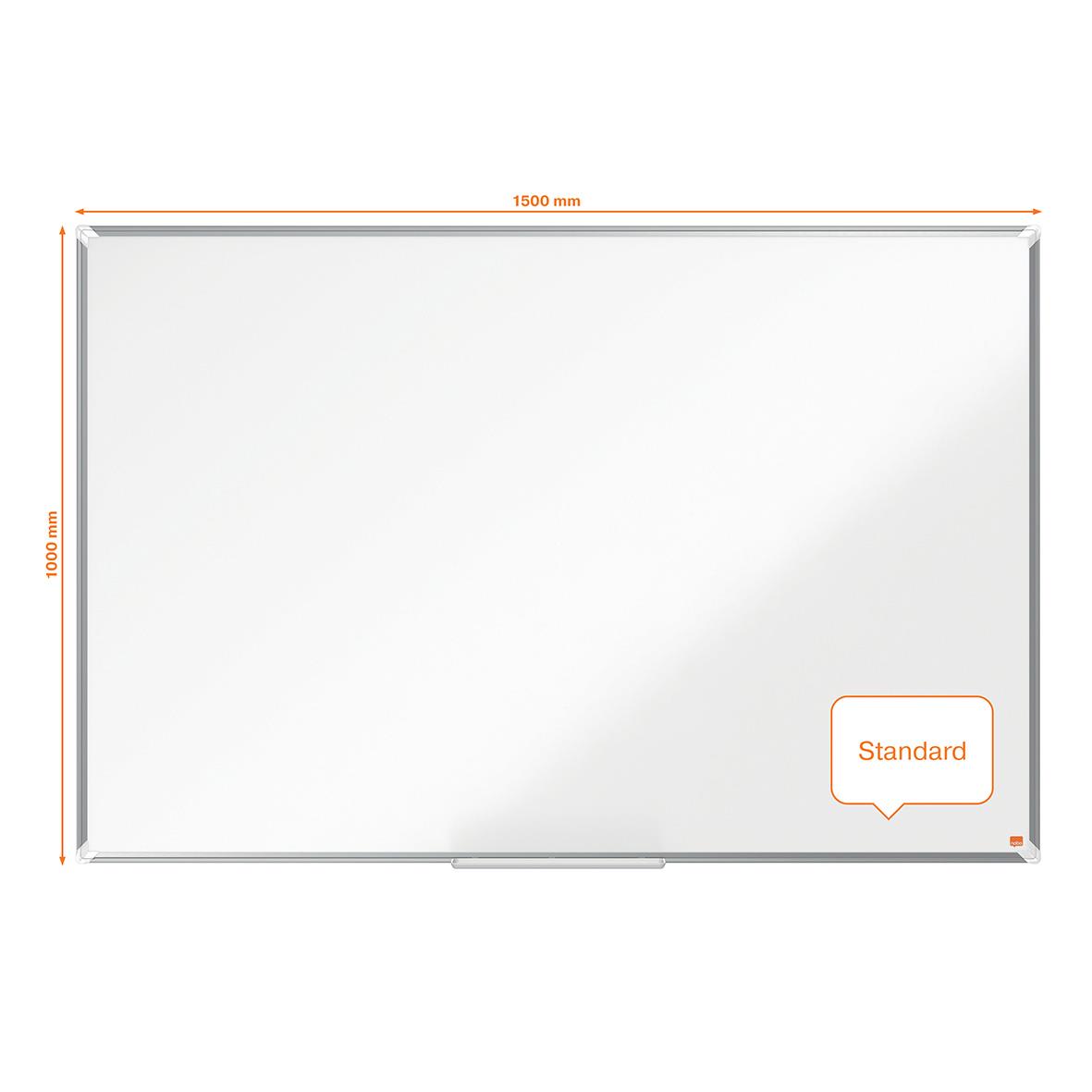 Vit whiteboardtavla Nobo Premium Plus Emalj 1500x1000mm med standardmärke i hörnet