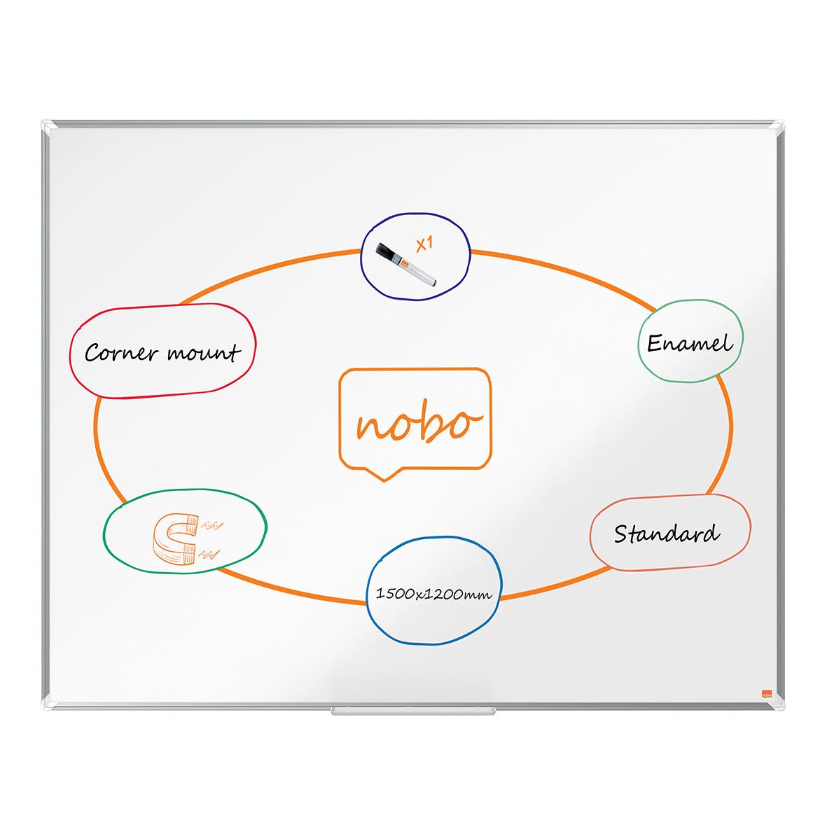 Vitwhiteboard Nobo Premium Plus Emalj 1500x1200mm med markeringar och tillbehör