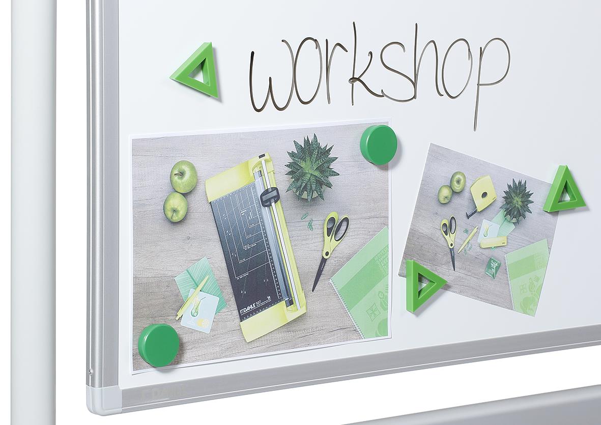 Vändbar whiteboardtavla Dahle Basic på hjul med workshop-skrivning och tillbehör