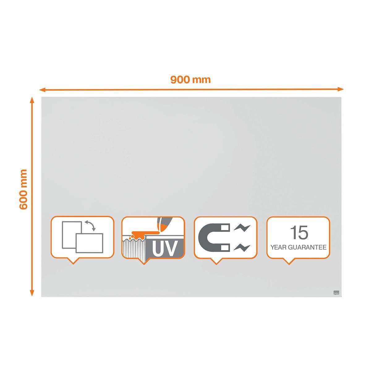 Vitwhiteboard Nobo Infinity 900x600mm med funktioner för skrivning, UV-skydd, magnet och 15 års garanti