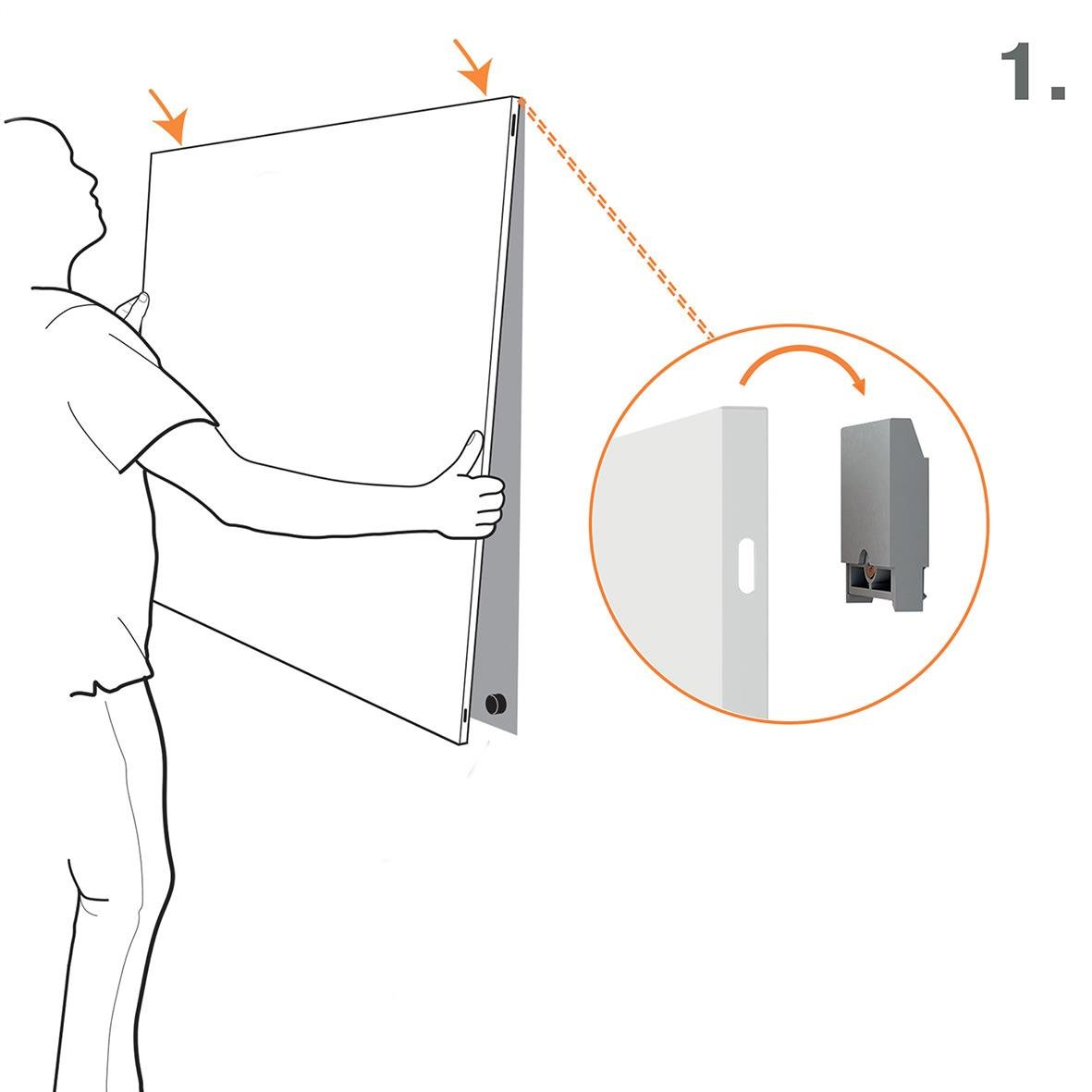 Person monterar Whiteboardtavla Nobo Infinity 900x600mm på vägg