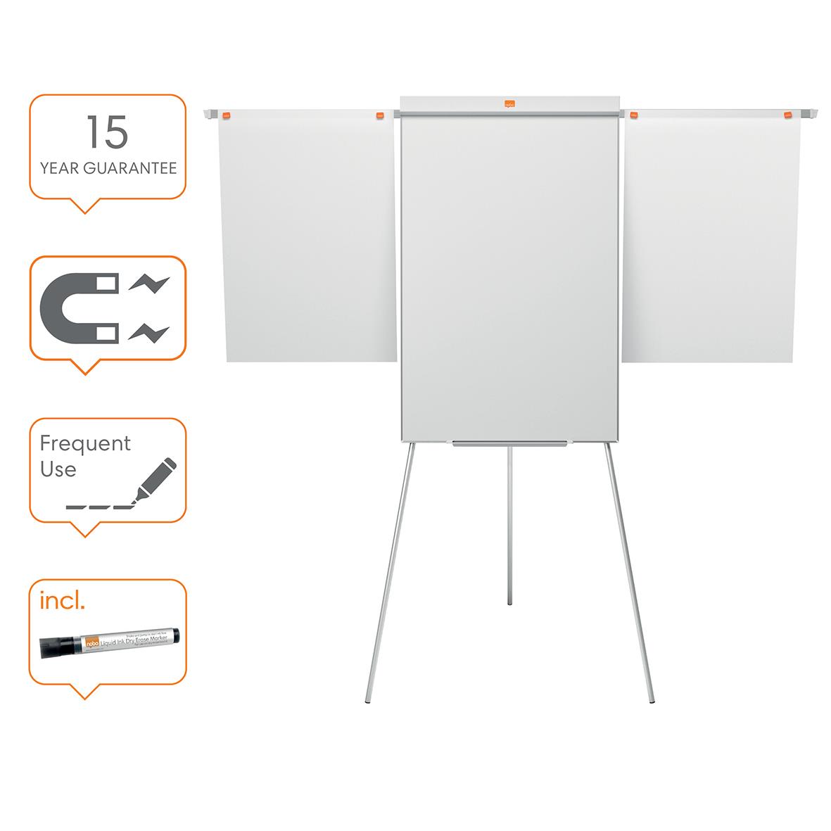 Blädderblocksställ Nobo Classic Tripod magnetisk med arm, inklusive penna, för presentationer och möten