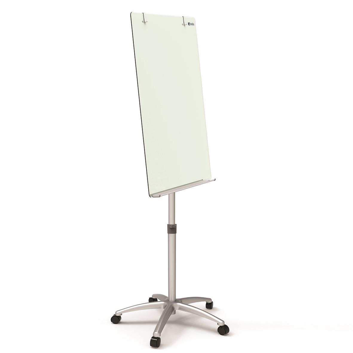 Blädderblocksställ i glas, magnetisk, vit, 70x100cm på hjul