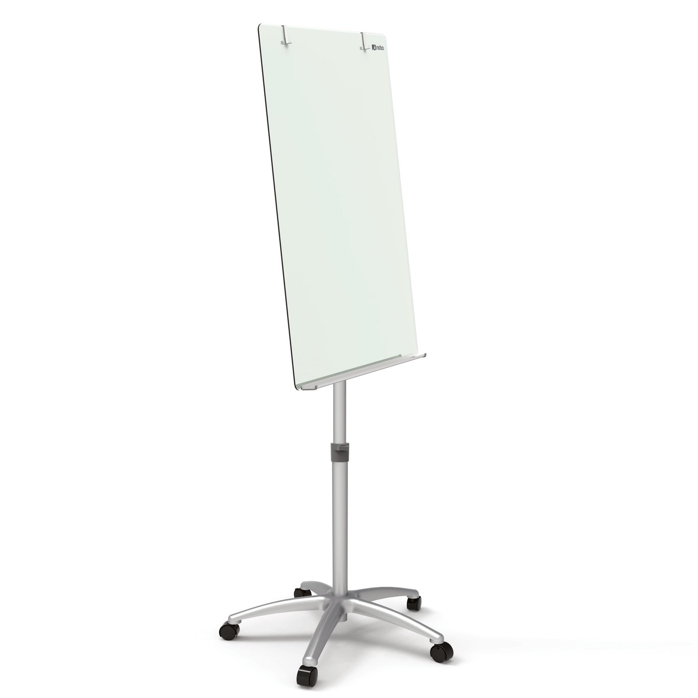 Blädderblocksställ i glas, magnetisk, vit, 70x100cm på hjul