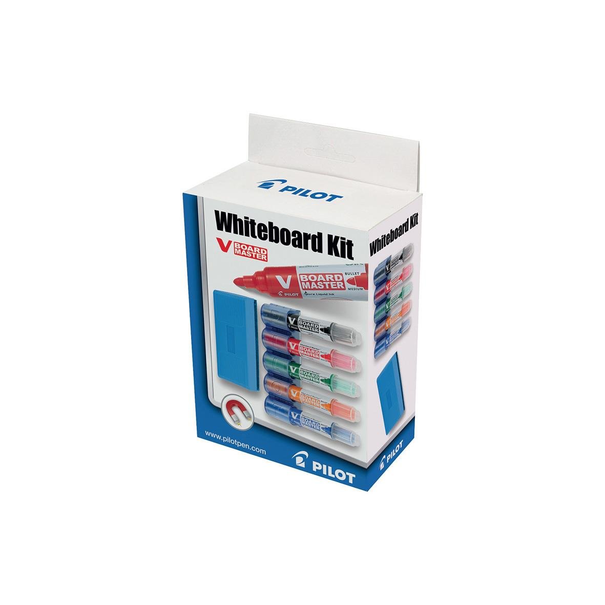 Startset Pilot V-board med 5 färger, sudd och hållare i förpackning