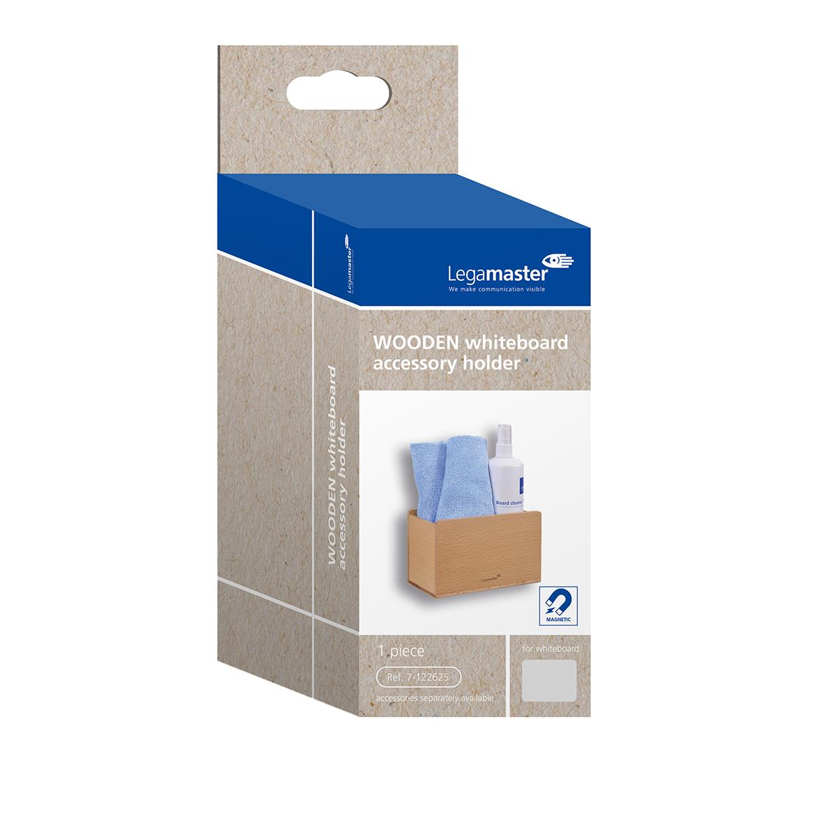 Tillbehörsbox för Whiteboard Legamaster Wooden Magnetisk, i träfinish med förvaringsutrymme för whiteboardtillbehör