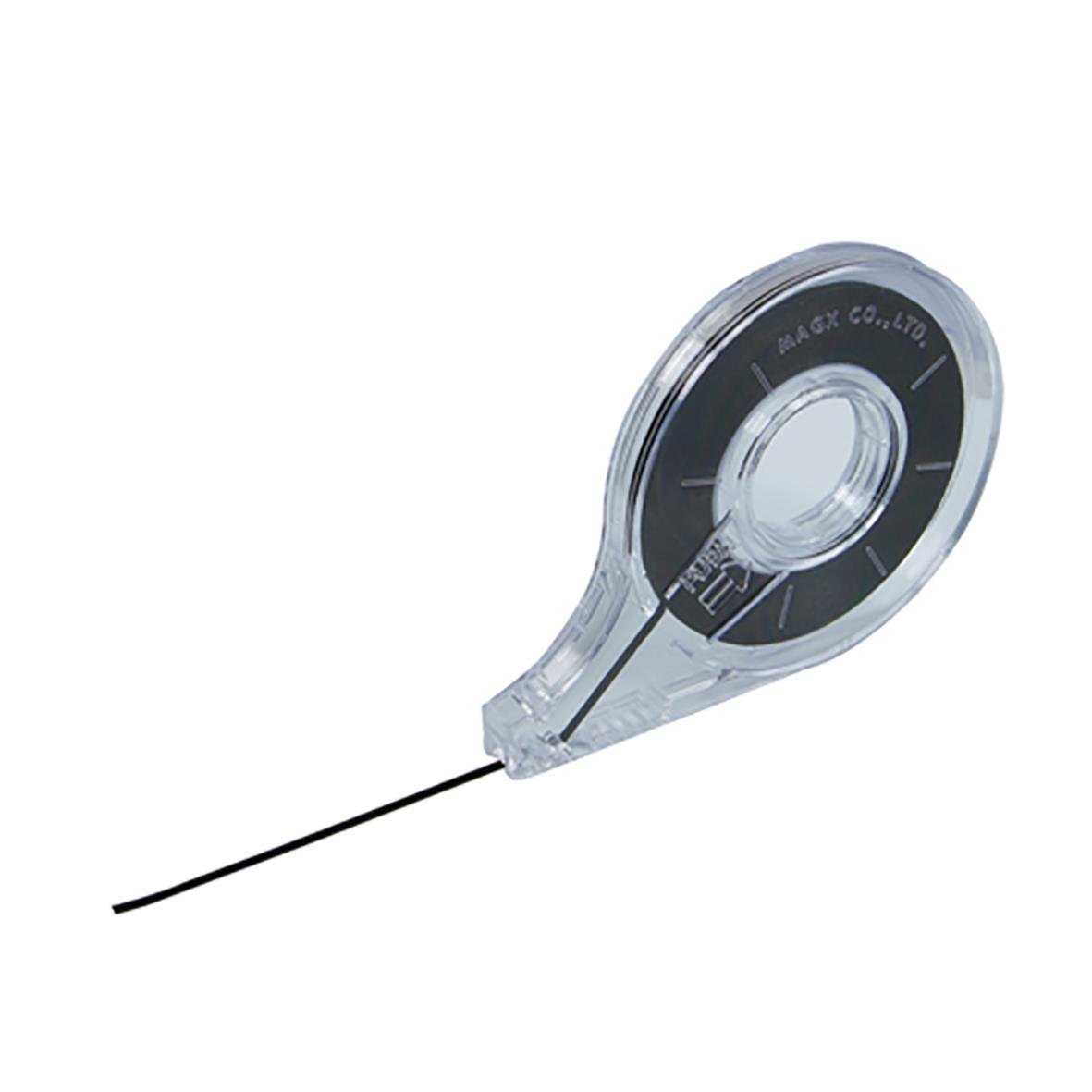 Svart uppdelningsband 1mm x 13m i genomskinlig plastbehållare