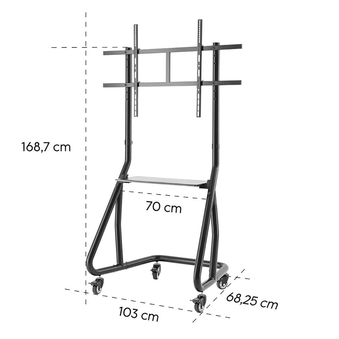 TV-stativ Hama Trolley med hjul för TV upp till 100 tum, mått 168,7 cm högt, 103 cm brett, 70 cm djupt, hjul för enkel flytt