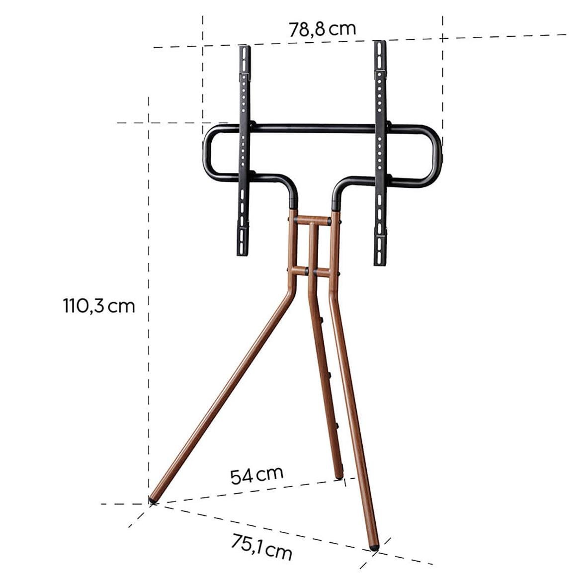 TV-stativ för golv med valnötslook, passar upp till 75 tum, med justerbara ben och mått 78,8x110,3x54 cm