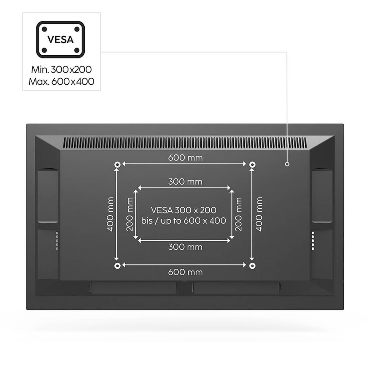 TV-stativ för golv, design i valnötslook, passar upp till 75 tum, med måtten 600x400 mm och VESA 300x200 till 600x400 mm