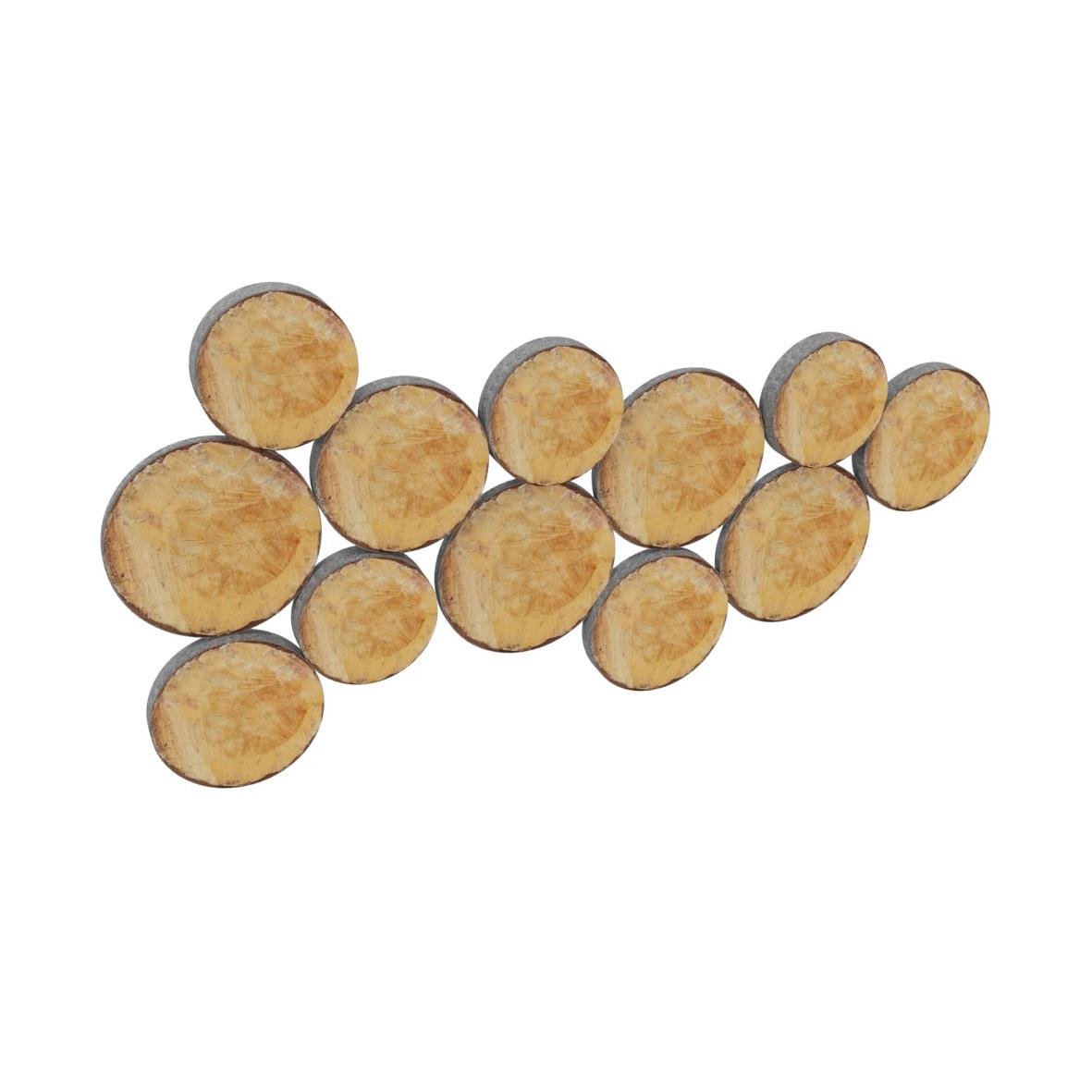 Ljudabsorberande Woodstock EcoSund i grått formade som trästammar på vägg