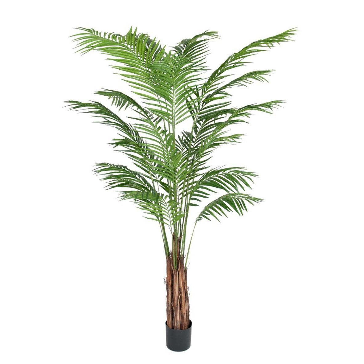 Konstgjord Areca Palm växt med gröna blad och brun stam