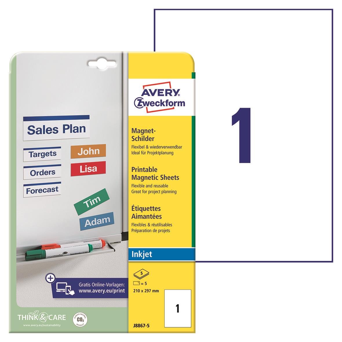Magnetskyltar Avery Zweckform J8867 210x297mm för projektplanering