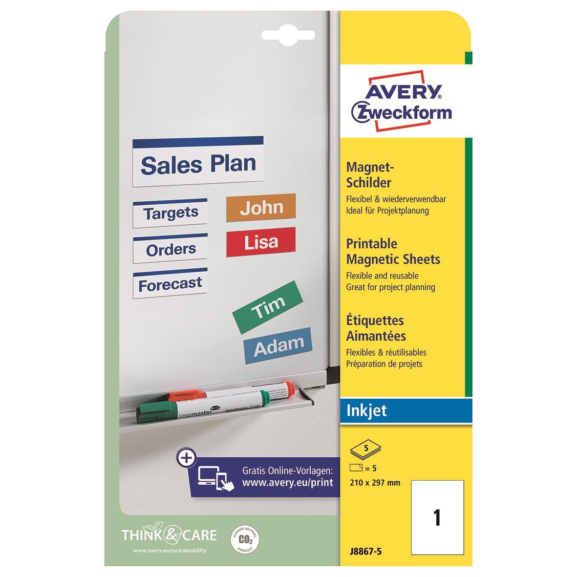 Magnetskyltar Avery Zweckform J8867 210x297mm för projektplanering och presentation