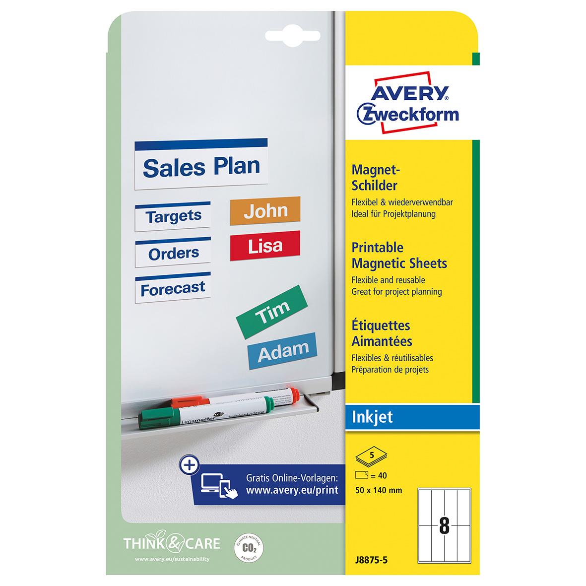 Magnetskyltar Avery Zweckform J8875 50x140mm med färgglada etiketter och whiteboardyta för planering och anteckningar