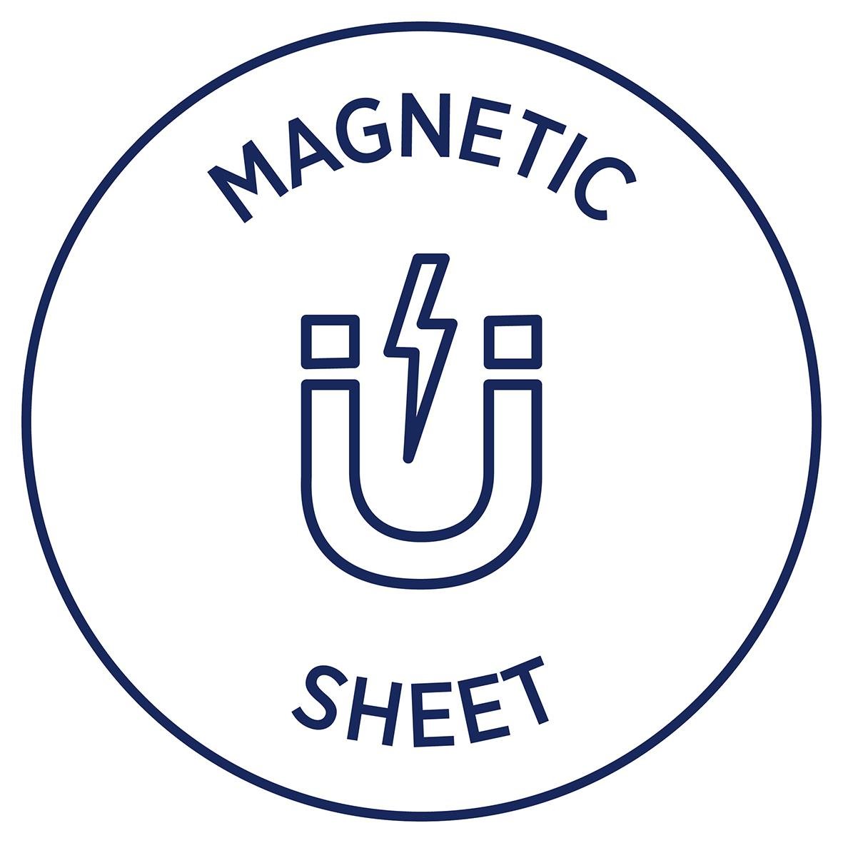Magnetiskt skylt med texten Magnetisk Sheet och symbol för magnet
