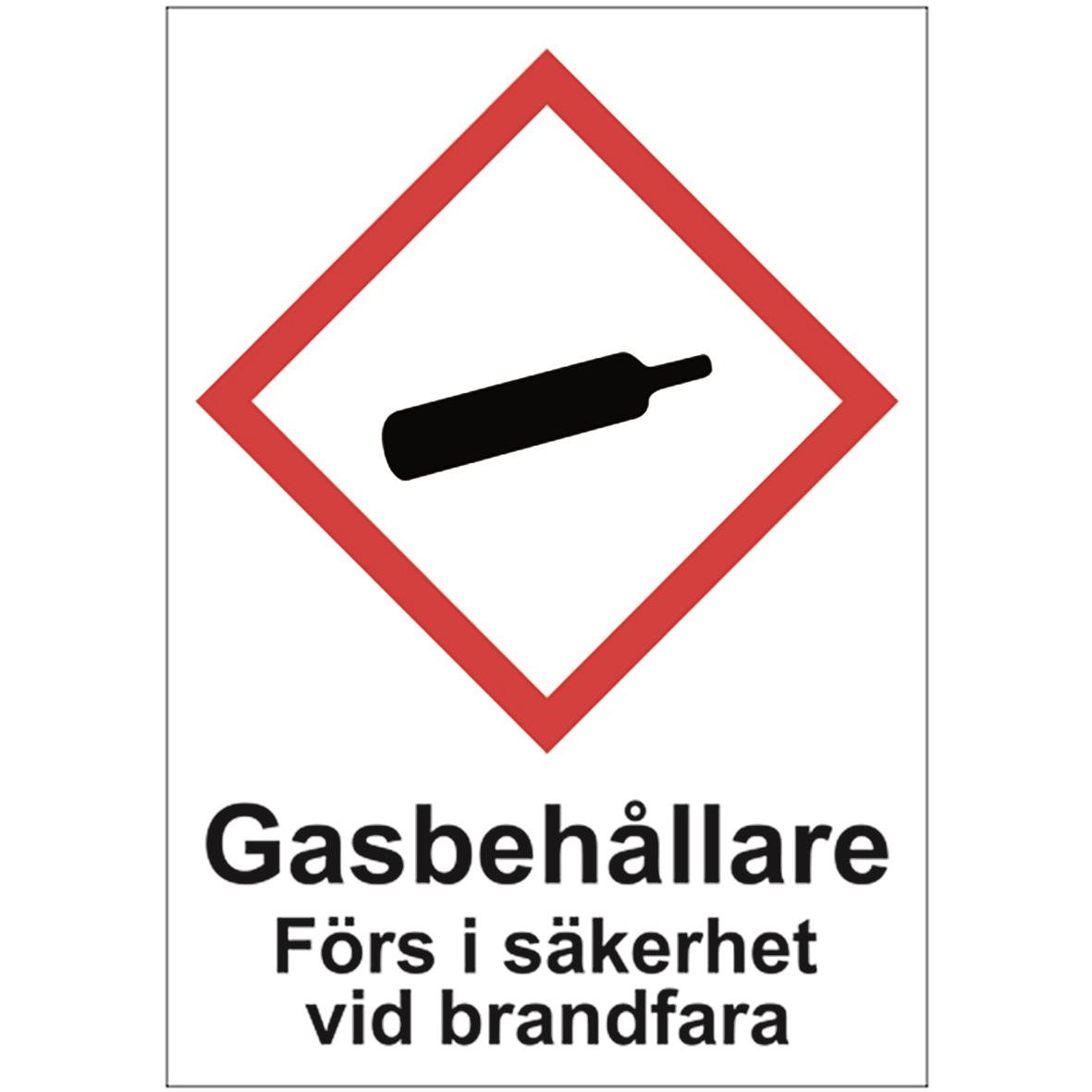 Skylt för gasbehållare med varningsmeddelande om brandfara