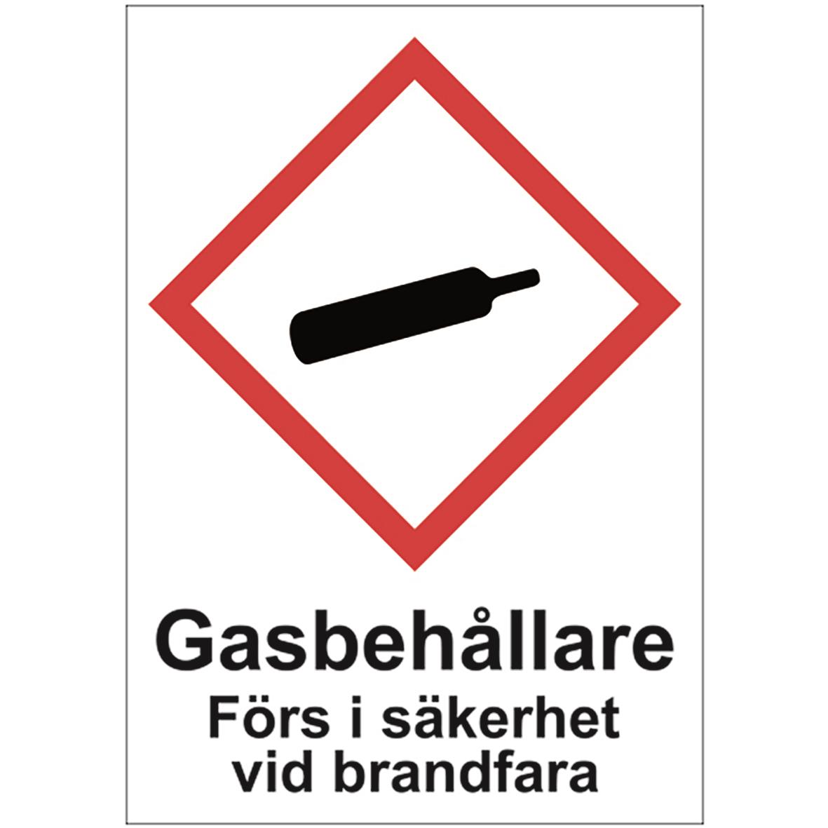 Skylt för gasbehållare med varningsmeddelande om brandfara