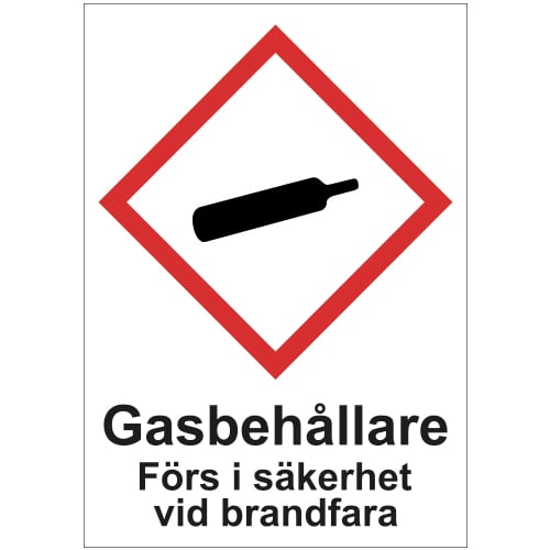 Skylt för gasbehållare med varningsmeddelande om brandfara