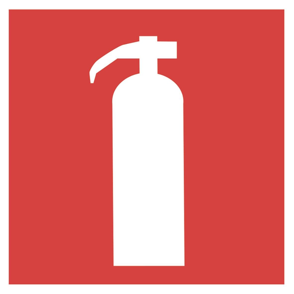 Röd skylt med vit brandsläckare symbol 200x200mm