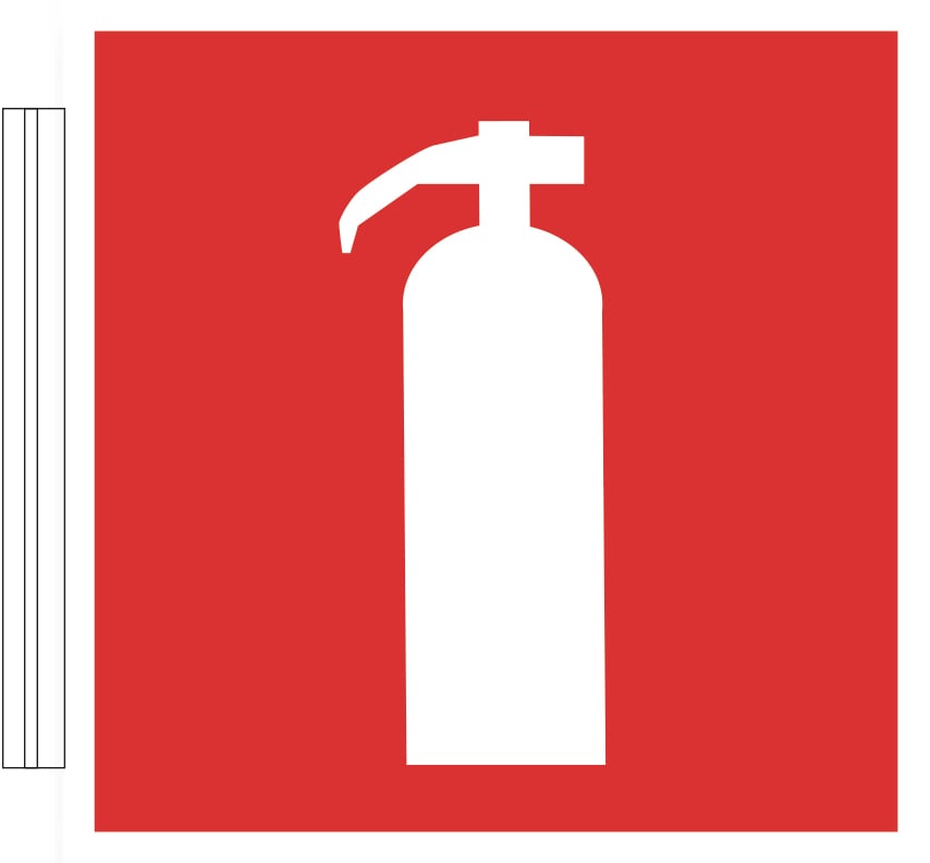 Brandskylt med handbrandsläckare och flaggskylt, dubbelsidig, 200x200mm