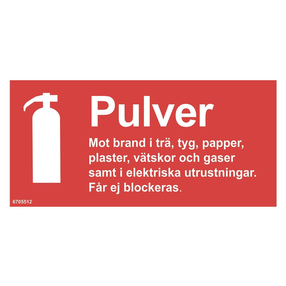 Skylt för brandsläckare pulver ABC 200x100mm med instruktioner och bild av brandsläckare