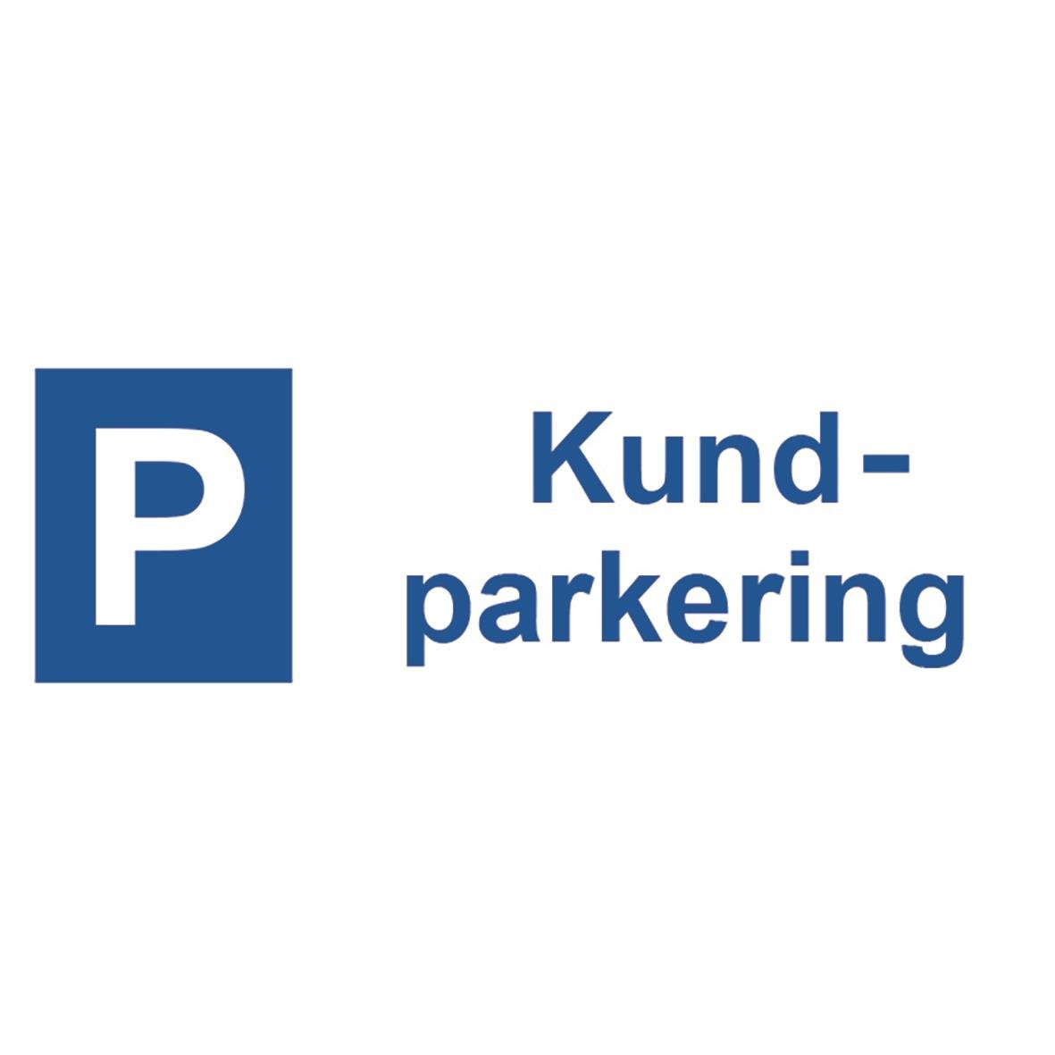 Skylt för kundparkering med blå P-symbol och text