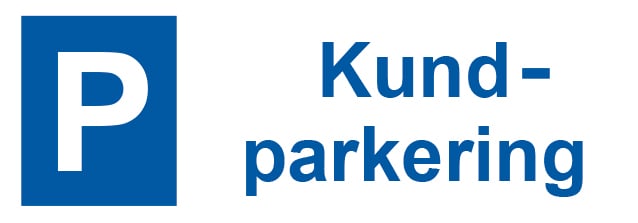 Skylt för kundparkering med blå P-symbol och text