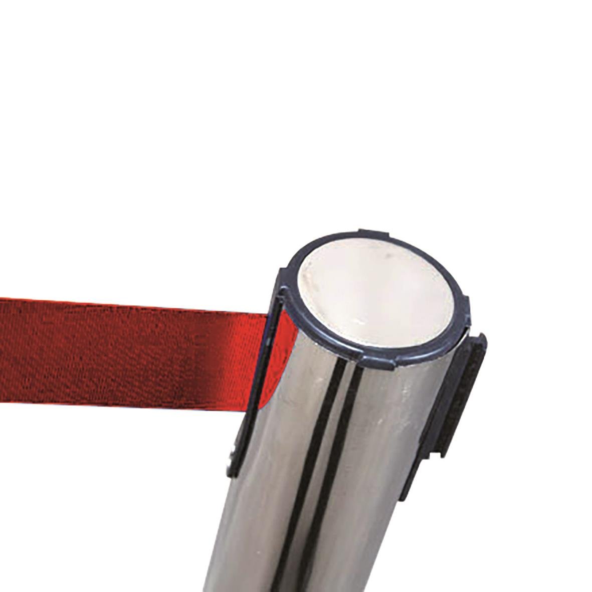 Avspärrningsband med stolpe i metallrör och rött band