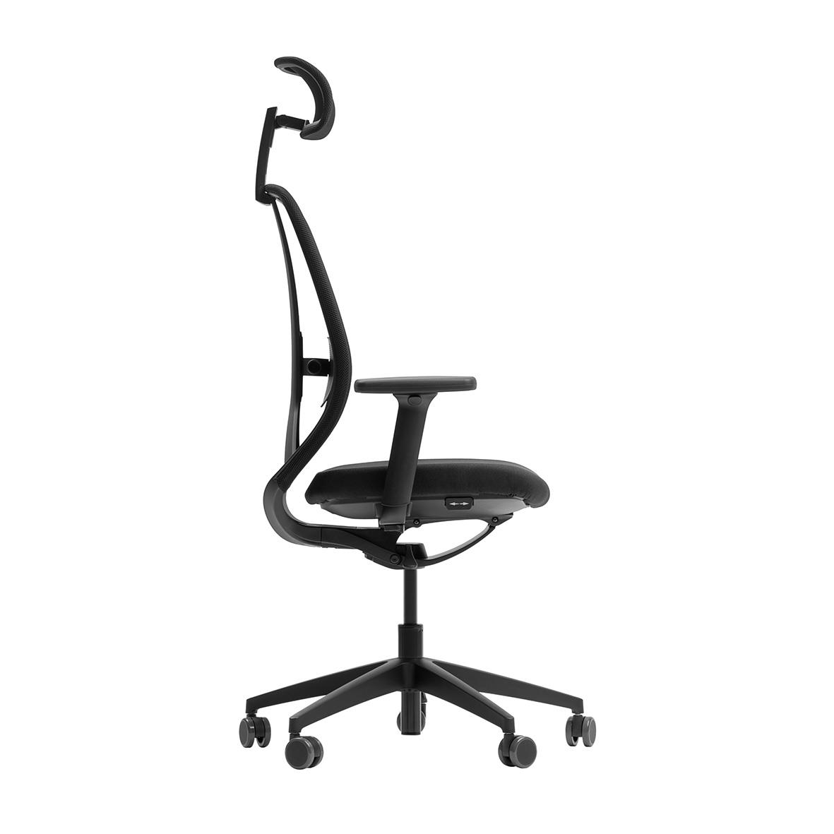 Svart kontorsstol Lanab Solbacka med nackstöd och hjul, ergonomisk design