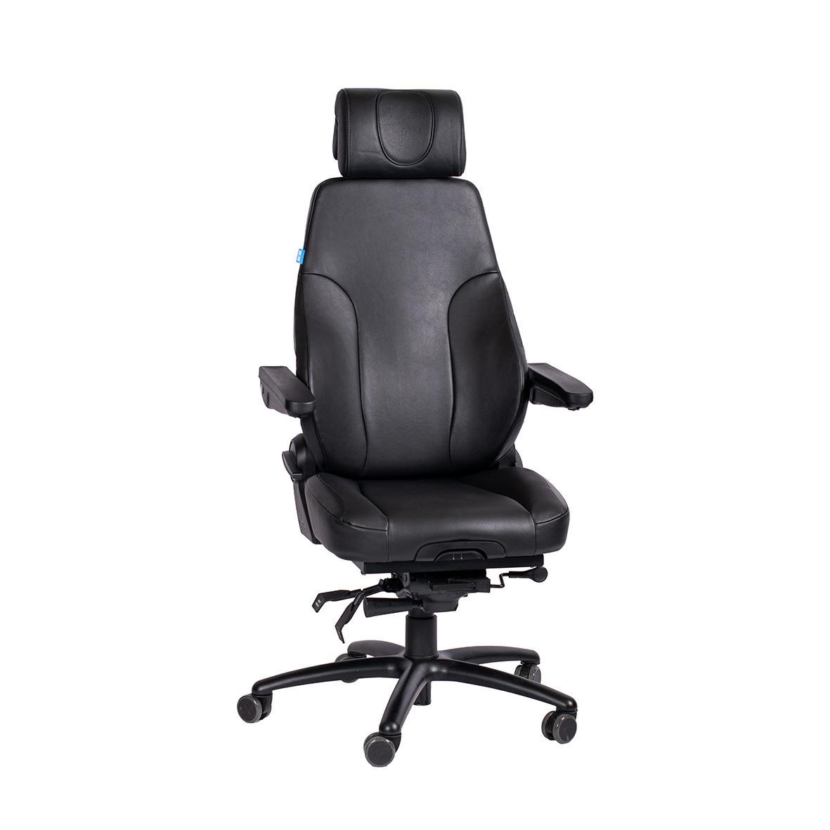 Svart kontorsstol Be-Ge Frapett 300 med justerbart huvudstöd och hjul