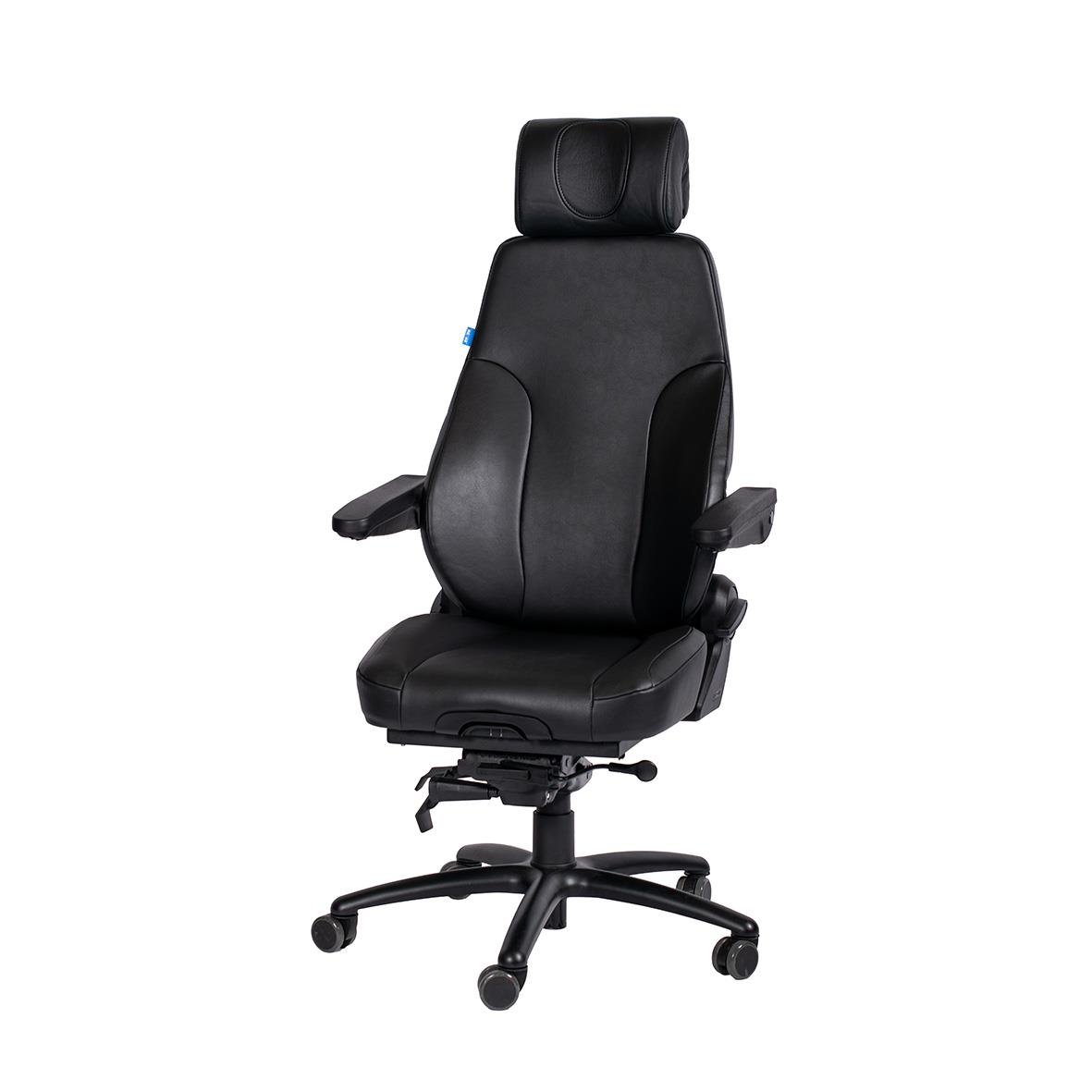 Svart kontorsstol Be-Ge Frapett 300 24H i konstläder med justerbart nackstöd och hjul