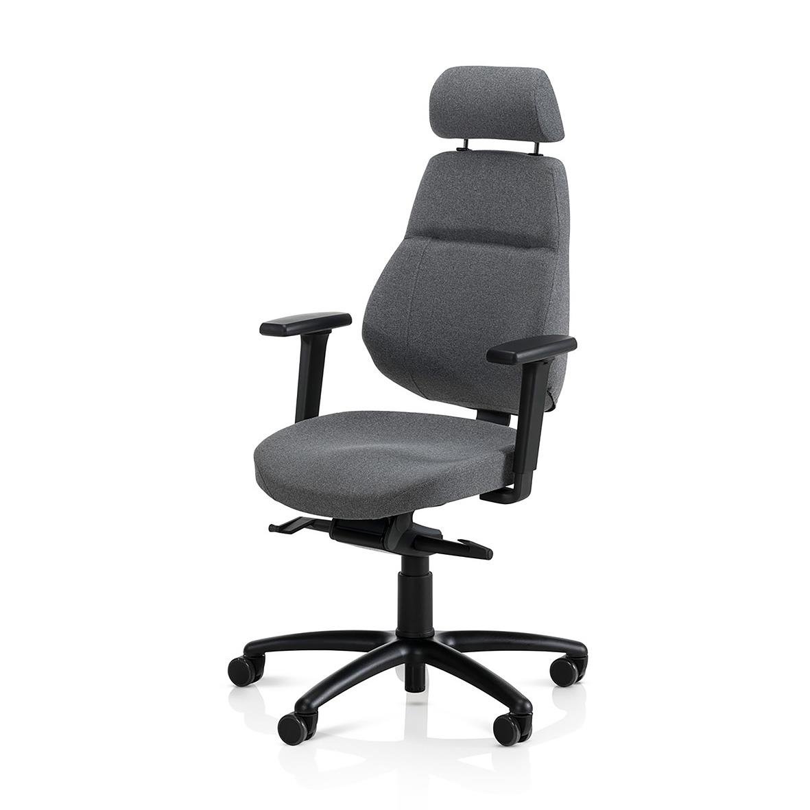 Grå kontorsstol Be-Ge Frapett med justerbara armstöd och hjul