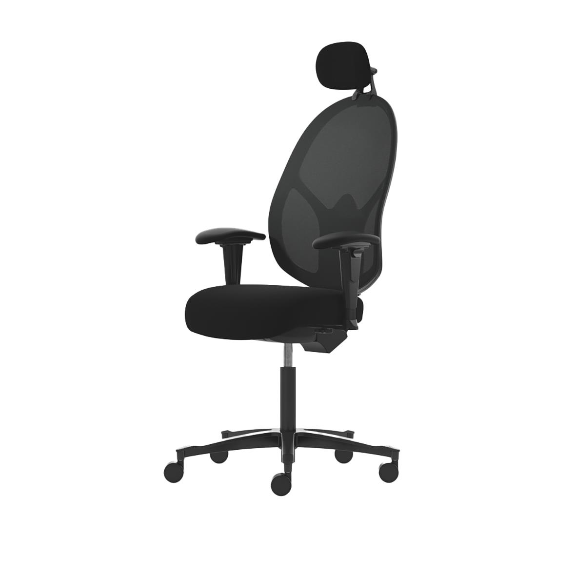 Svart kontorsstol Malmstolen Active R3 Mesh med nackstöd och justerbara armstöd