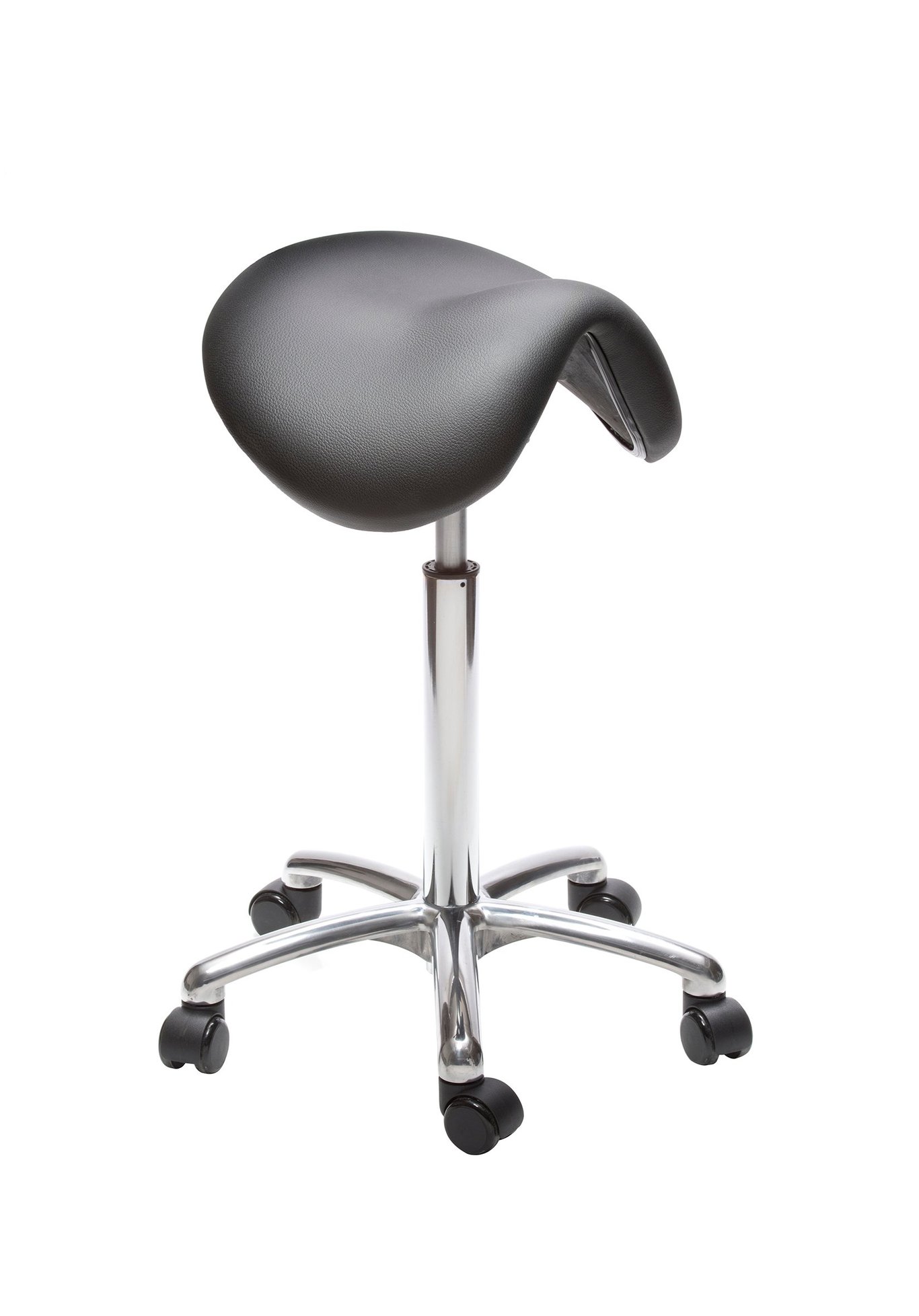 Svart sadelstol Lanab Polo M Std i konstläder med hjul och justerbar höjd