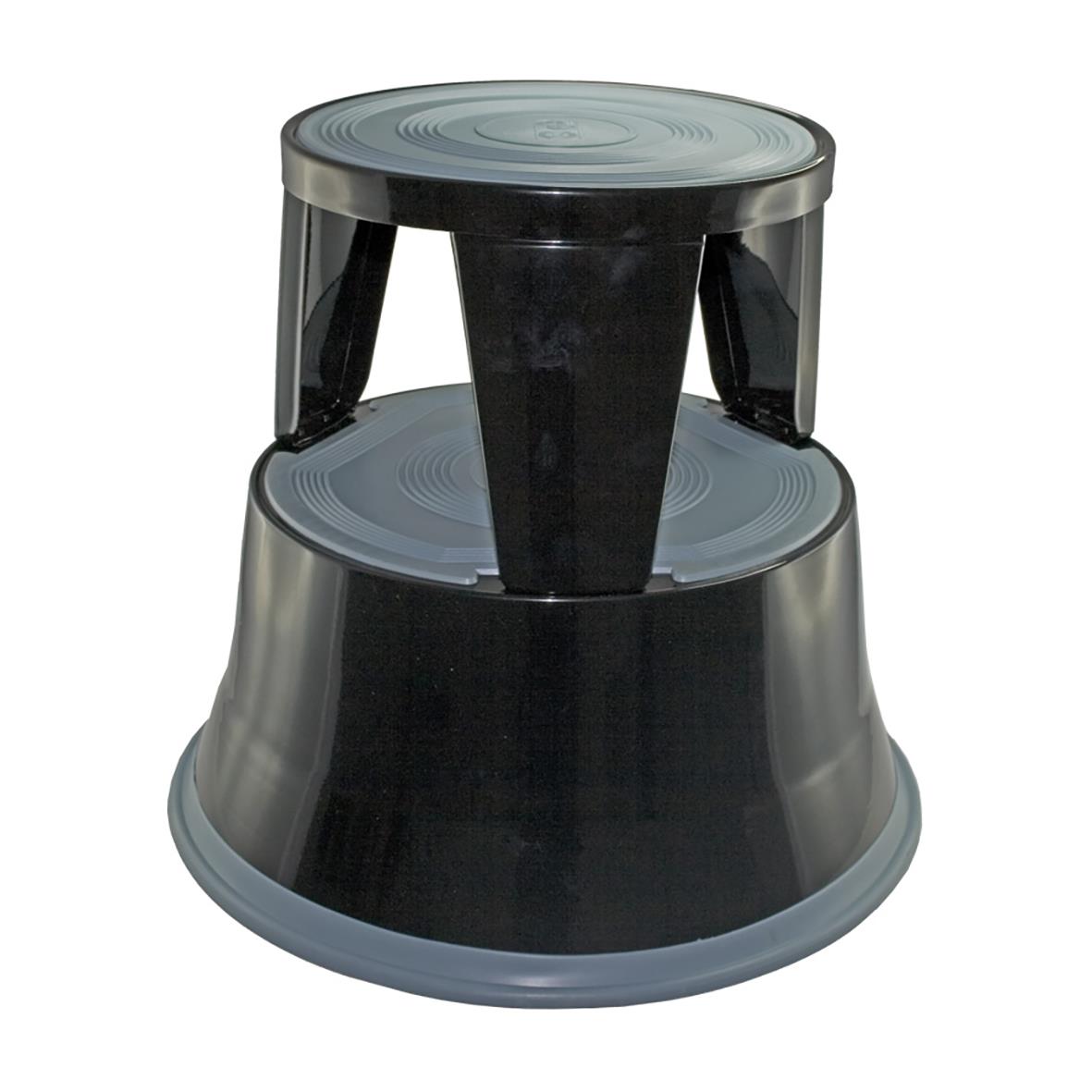 Svart metallstegpall med 41 cm diameter och två nivåer