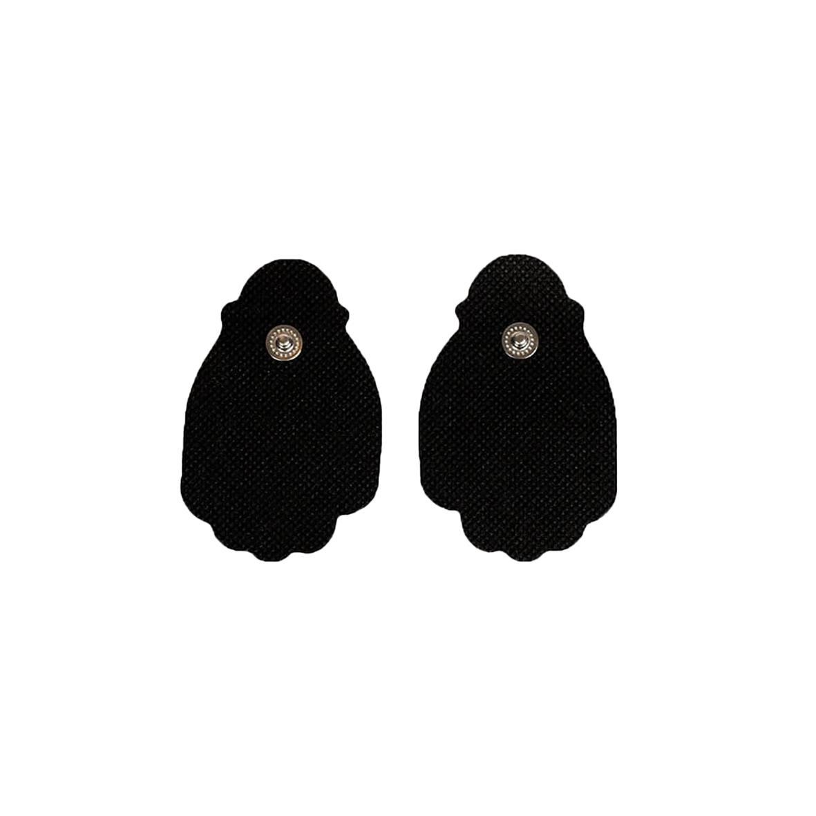 Två svarta Tens-Ems elektroder med silverkontakter för svensk postur och elterapi