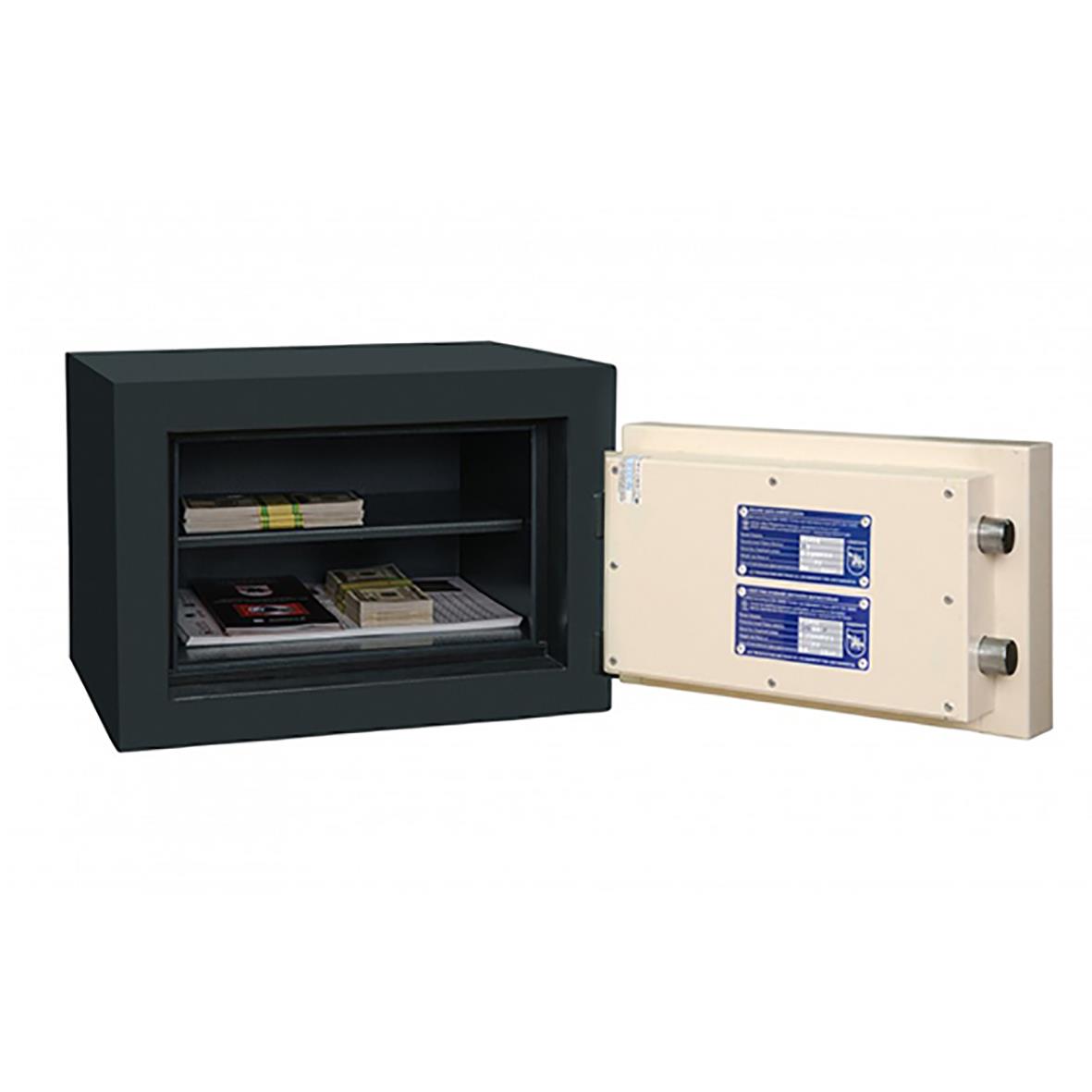 Stöld- och brandskyddsskåp Altikon FS30K, mörkgrå, 298x420x362 mm, nyckellås, väger 39 kg