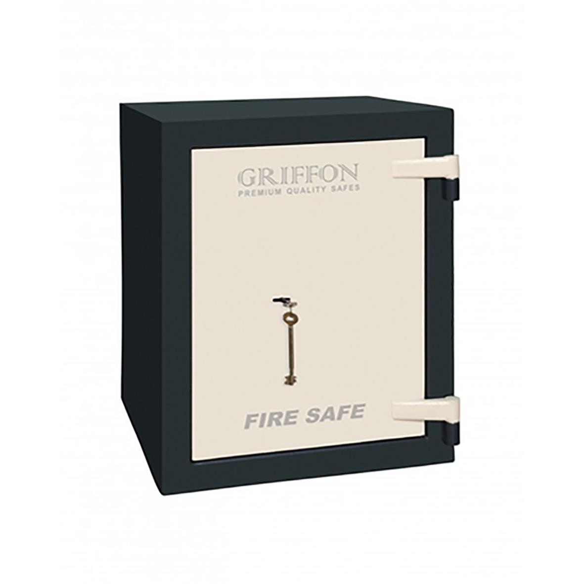 Brandskyddsskåp i mörkgrått med nyckellås, mått 560x445x445 mm, vikt 75 kg