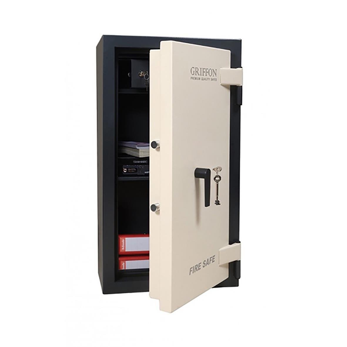 Brandskyddsskåp i mörkgrå med nyckellås, 900x500x455 mm, vikt 123 kg, för stöld och brandskydd