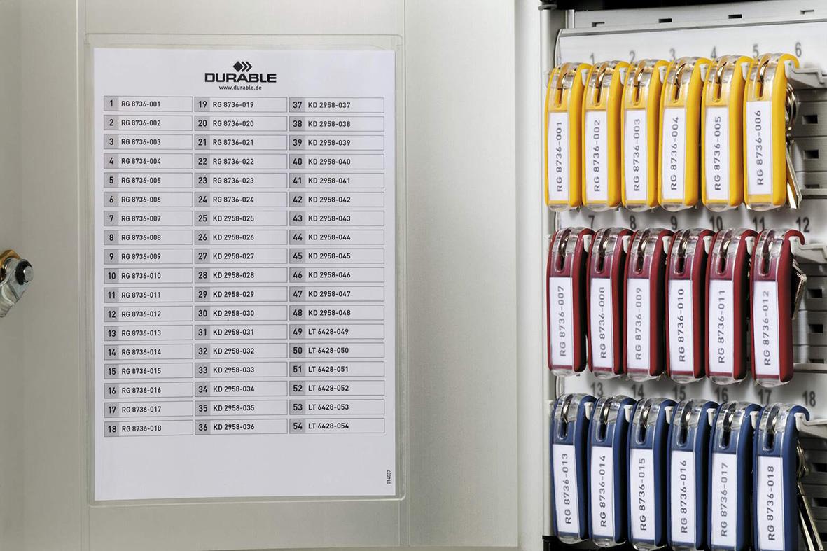 Nyckelskåp med 48 nycklar, cylinderlås, i silver, väggmonterat
