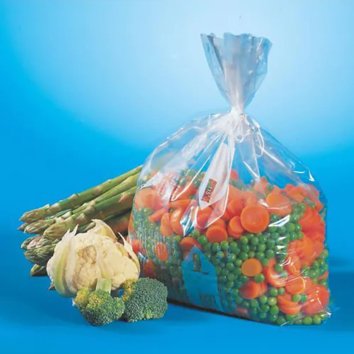 Fryspåse av LDPE 4L, 35my, 250x400mm, fylld med grönsaker