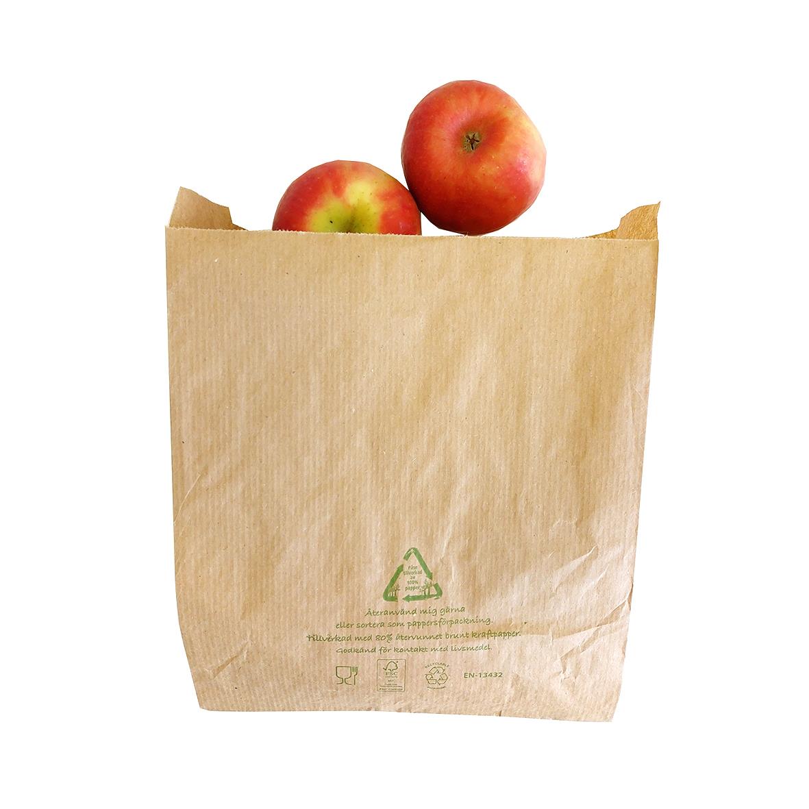 Papperspåse med äpplen, mått 200x110x250mm, för frukt eller varor
