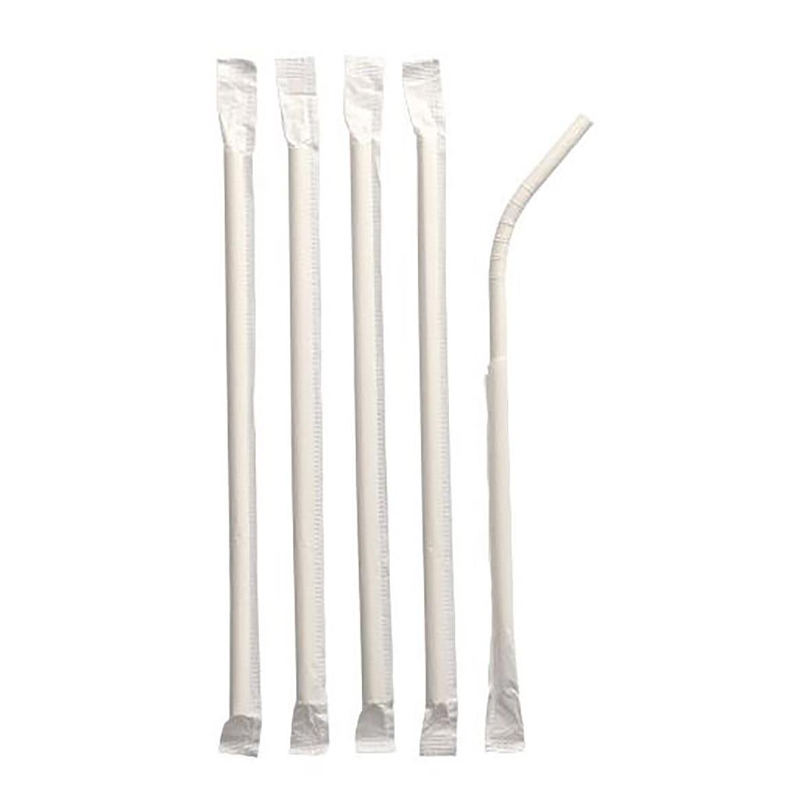 Vit papper sugrör med Ø6x200mm längd, singelpack