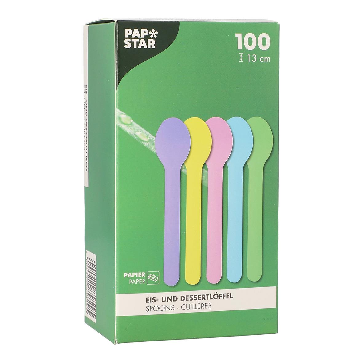 Färgglada dessertskedar i papper, 13 cm, 100 stycken