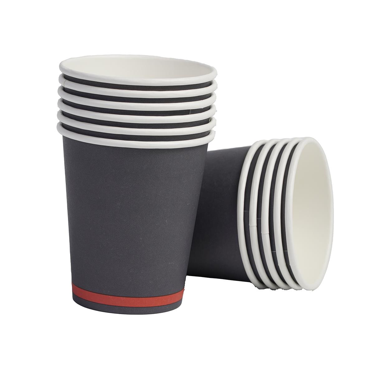 Grå pappersmugg AllOffice SW 24cl med röd rand, staplade