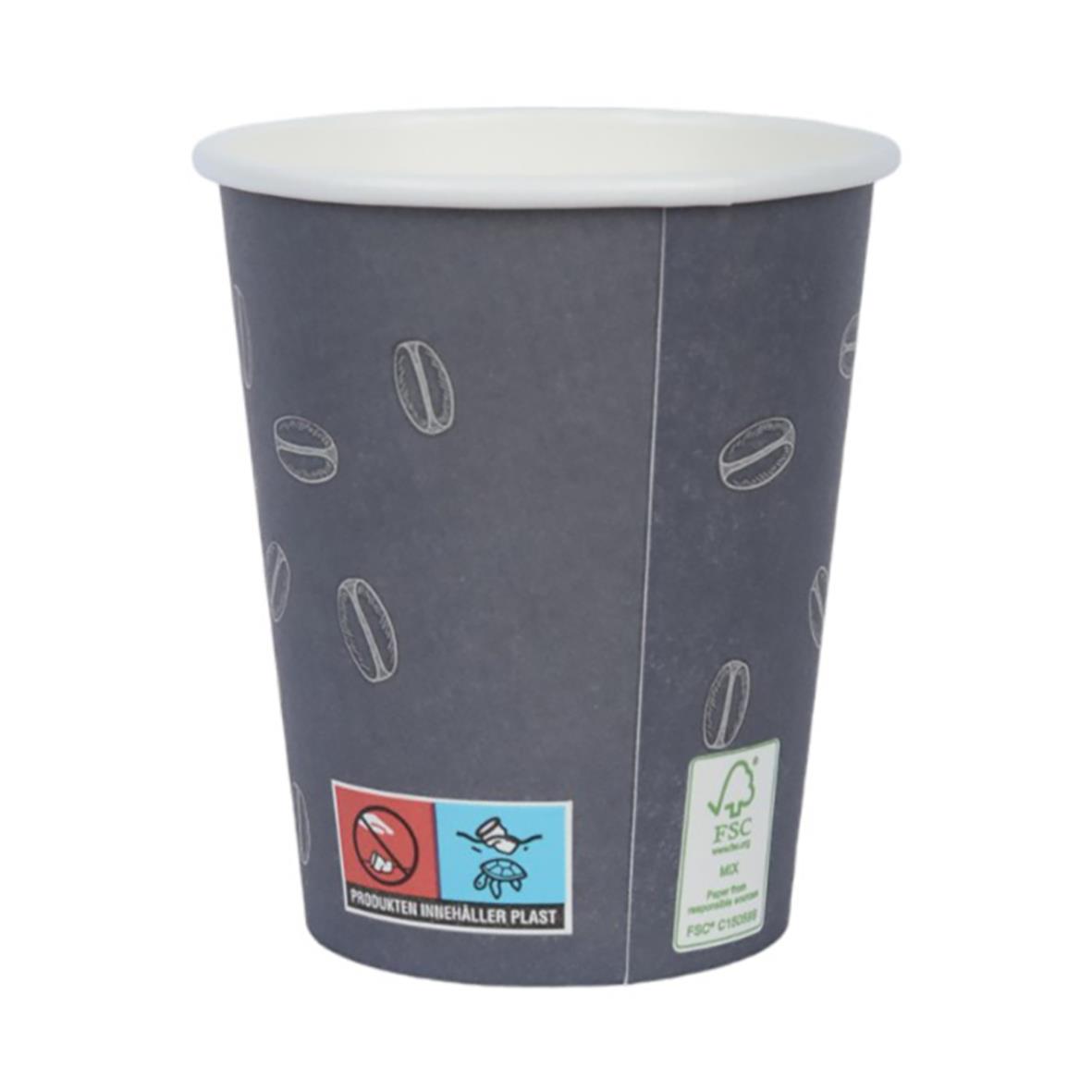 Grå pappersmugg AllOffice SW 24cl med kaffebönemotiv och FSC-märkning